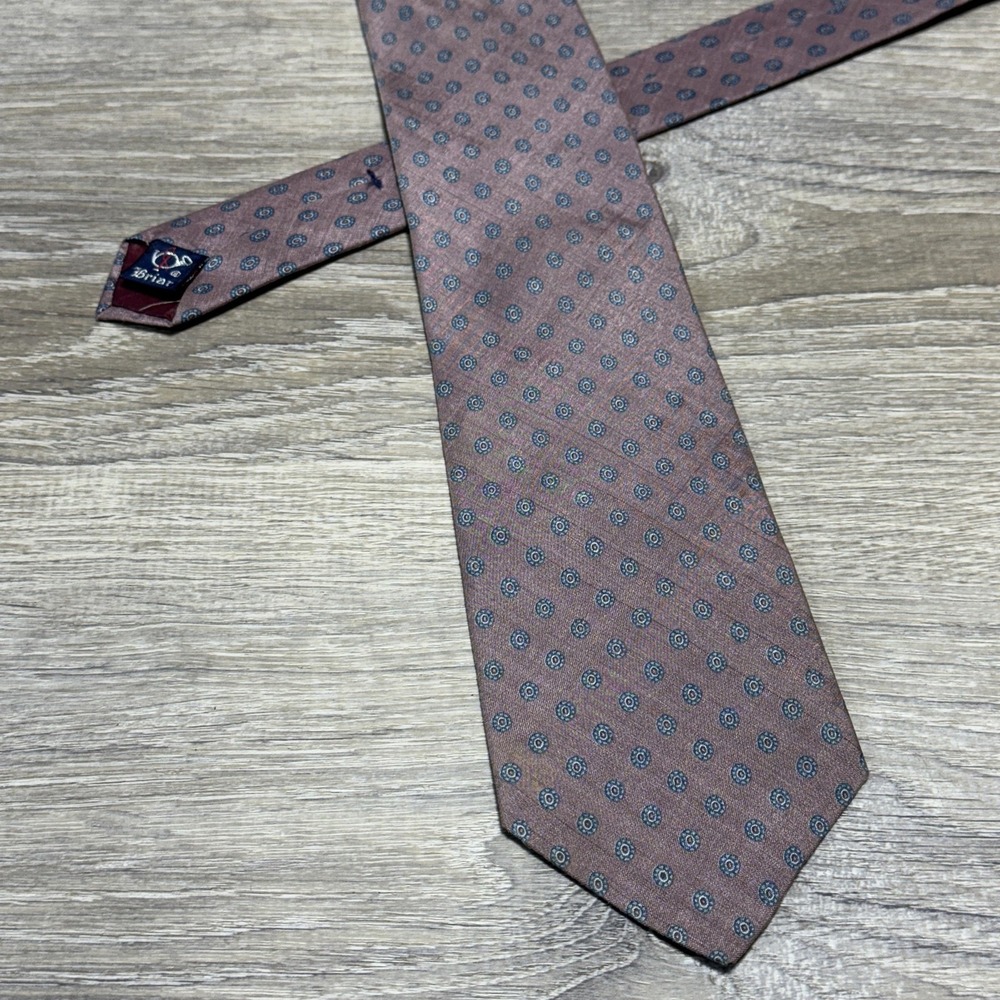Briar Silk Tie Mens Brown Blue Medallion Hand Tailored Woven England Made USA